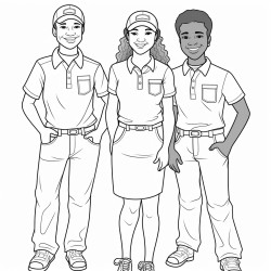 african american staff members 2 man and 2 women smiling wearing polo shirts and work boots