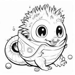 a hedgehog with alien features rolling up into a ball