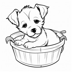 puppy in a basket
