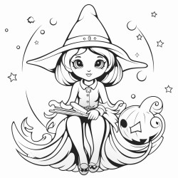 a beautiful witch sitting on the moon