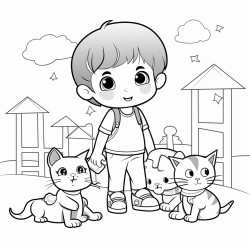 cute baby and cats in playground