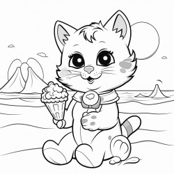 cat eating ice cream at the beach