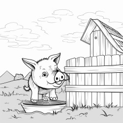 simple hand drawn art teddy watering pig farm theme nature