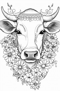 sacred cow adorned with marigold garlands