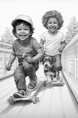 two boys racing on skateboards