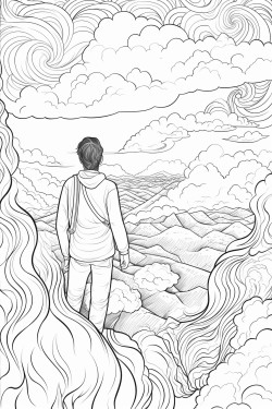 person on a hilltop breathing deeply with swirls of clean air and a fading puff of smoke in the background