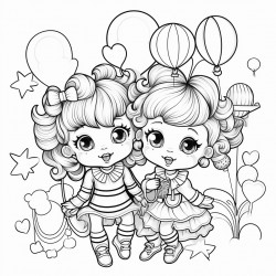 kawaii clowns with balloons and presents rainbows
