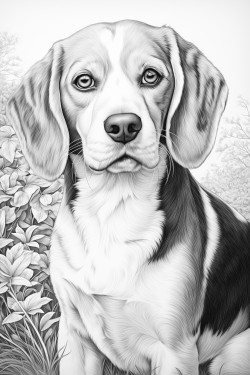 beagle dog walking in the park with a cat coloring page