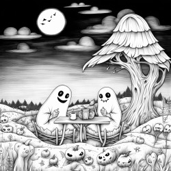 ghosts having a picnic in a moonlit meadow