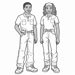 african american employees wearing polo shirt and work boots smiling