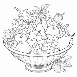 a bowl of all kinds of different fruits bananas strawberries pears grapes kiwi apples oranges etc make this into a color by number coloring sheet that takes up the whole page