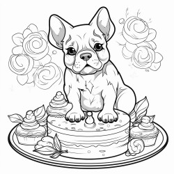 funny french bulldog with cake