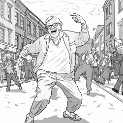 grumpy grampa dancing in the street