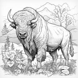 bison detailed black outline nature themed