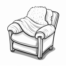 fluffy knitted blanket folded on rocking chair bold thick outlines very little detail bold and easy