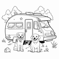 wohnmobil mit lterem paar mit hund