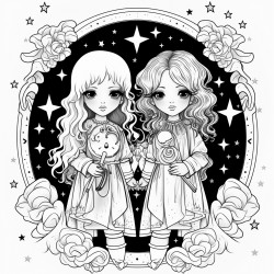 zodiac gemini witchy coloring page