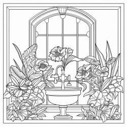 art deco bathroom sink plants floral walls