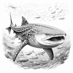 a whale shark with intricate pattern inside of it no color no shading medium line