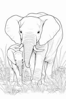 adult and baby elephant in nature