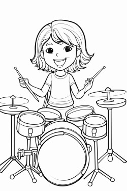 little girl playing the drum set