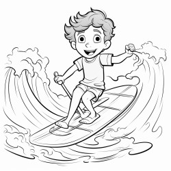 drawing with only lines of sailor surfing in bote in the third person