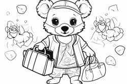 a koala in a dress with airpods