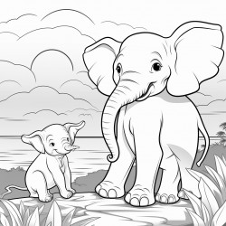 elephant and monkey watching the sunset