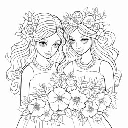 two brides surrounded by flowers
