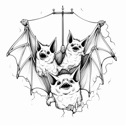 a family of bats hanging upside down smiling and waving