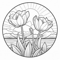 a picture of a tulip and and sunset