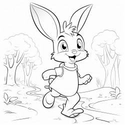 a rabbit walking in a pathway outline lineart coloring book 2d cartoon character