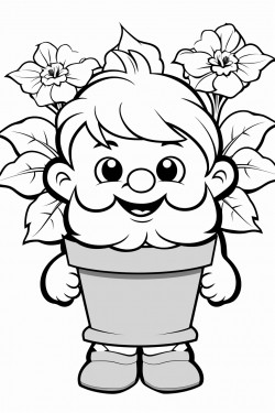 a cute dad dwarf holding a wooden flower pot