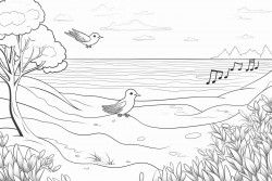 the sound of the sea the singing of birds a wild beach among the trees