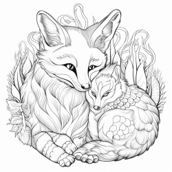 fox cuddling with a rabbit