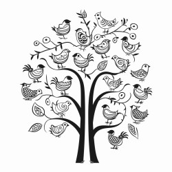 tribal turtles and chickens around a tree