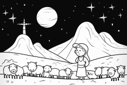 shepherds in field at night
