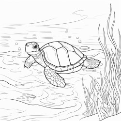 a turtle swimming in a clear pond
