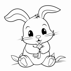a bunny munching on a big crunchy carrot white image thick black lines and no shading or gradient