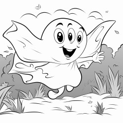 a cute cartoon ghost  chasing nutterflies