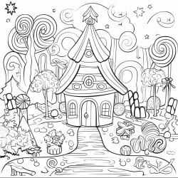 make a fun scene with enchanted candy glowing ready for the kids to color and bring to life