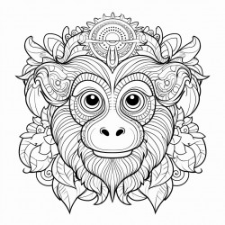 monkey with mandala pattern thick black outline detailed