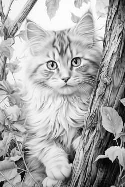 a beautiful but disheveled cat in a magical forest