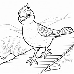 a quail walking in a pathway outline lineart coloring book 2d cartoon character