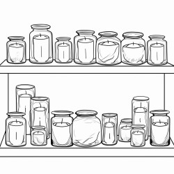 ute candles in jars clean lines sharp lines distinct edges clear boundaries continuous lines coloring page