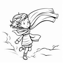 simple kids coloring page of a scarf blowing in the wind