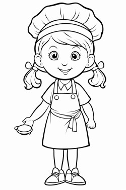 girl in a cooking apron the person coloring should be able to draw in their own personal features hair eyes nose etc