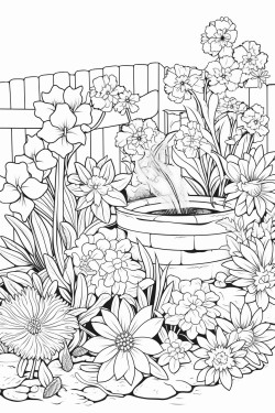 a cute serenity garden  coloring bookvector white background black and white black drawing