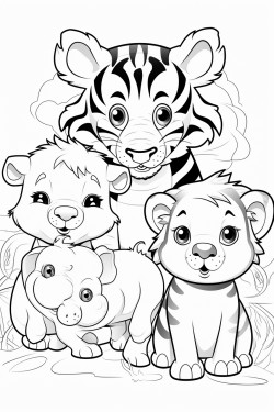 four animals including a rabbit a horse a pig and a tiger in anime style