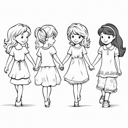 4 girls walking back holding hands